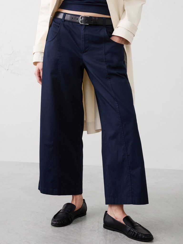 Wide-Leg Mid-Rise Lightweight Twill Cropped Trouser