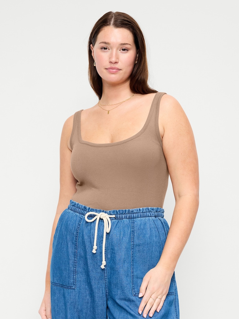 First-Layer Ribbed Scoop-Neck Tank Top