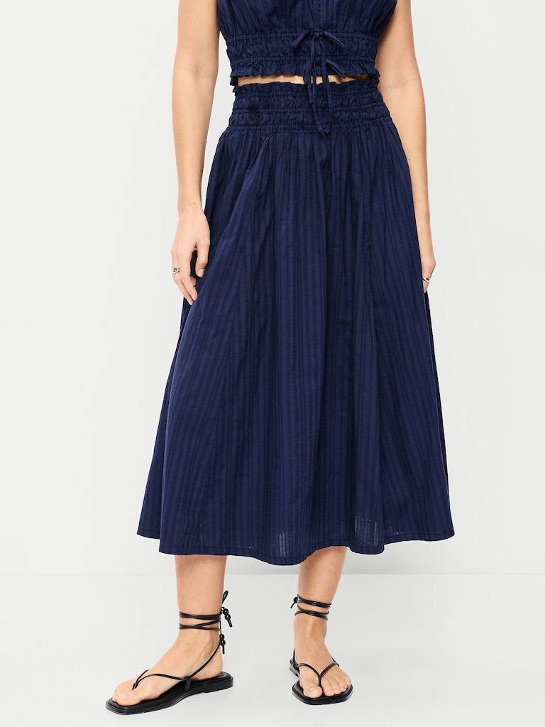 Smocked-Waist Midi Skirt