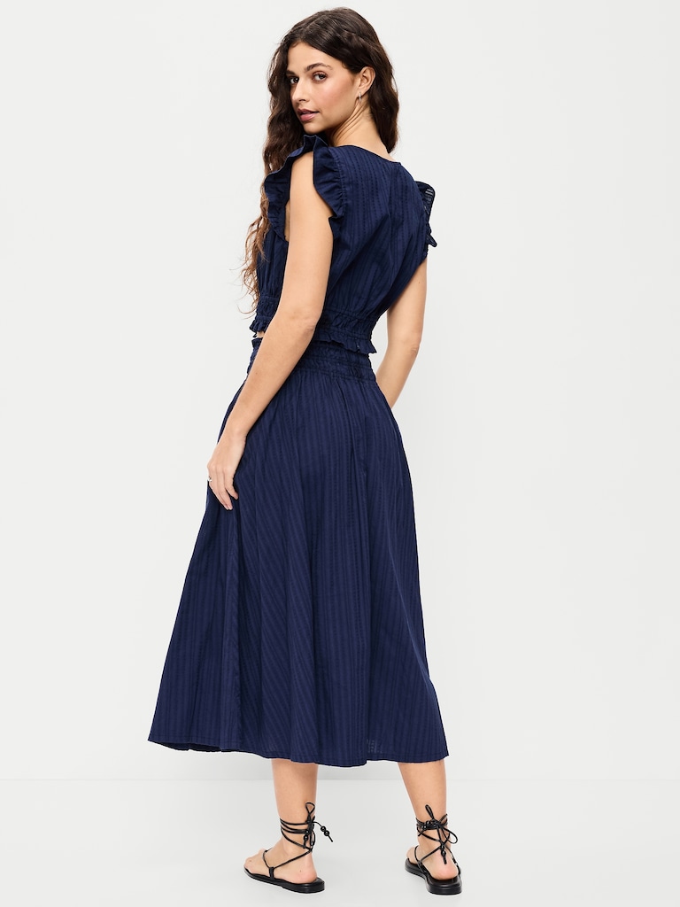 Smocked-Waist Midi Skirt