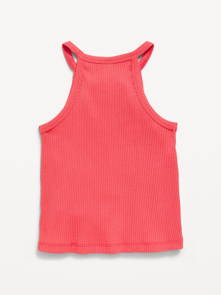Fitted Ribbed Logo-Graphic Halter Tank Top for Toddler Girls