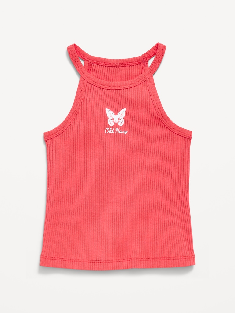 Fitted Ribbed Logo-Graphic Halter Tank Top for Toddler Girls