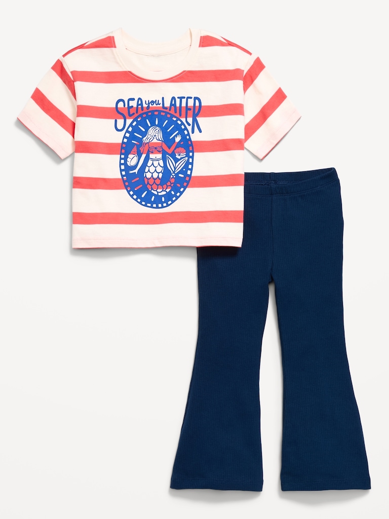 Oversized Short-Sleeve T-Shirt and Flare Leggings Set for Toddler Girls
