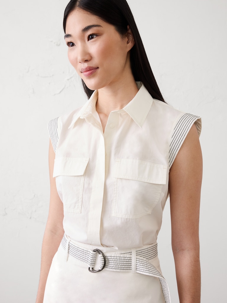 Trapunto Cap-Sleeve Shirt