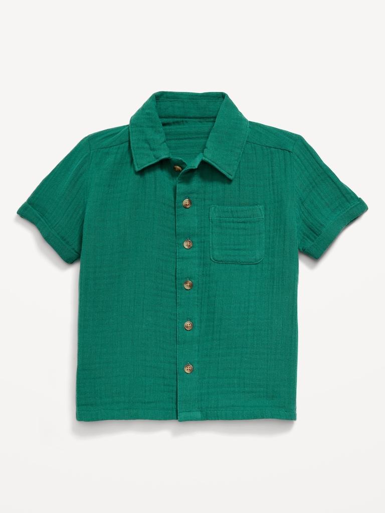 Short-Sleeve Double-Weave Cotton Shirt for Toddler Boys