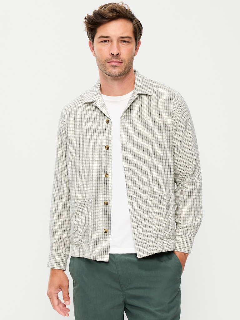 Long-Sleeve Textured Camp Shirt