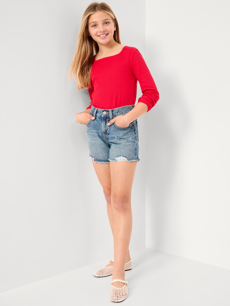 High-Waisted Ripped Frayed-Hem Jean Shorts for Girls