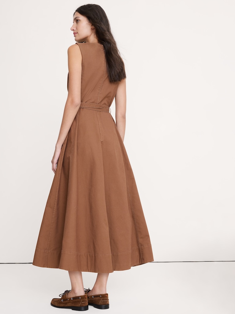 Cotton Canvas Midi Dress