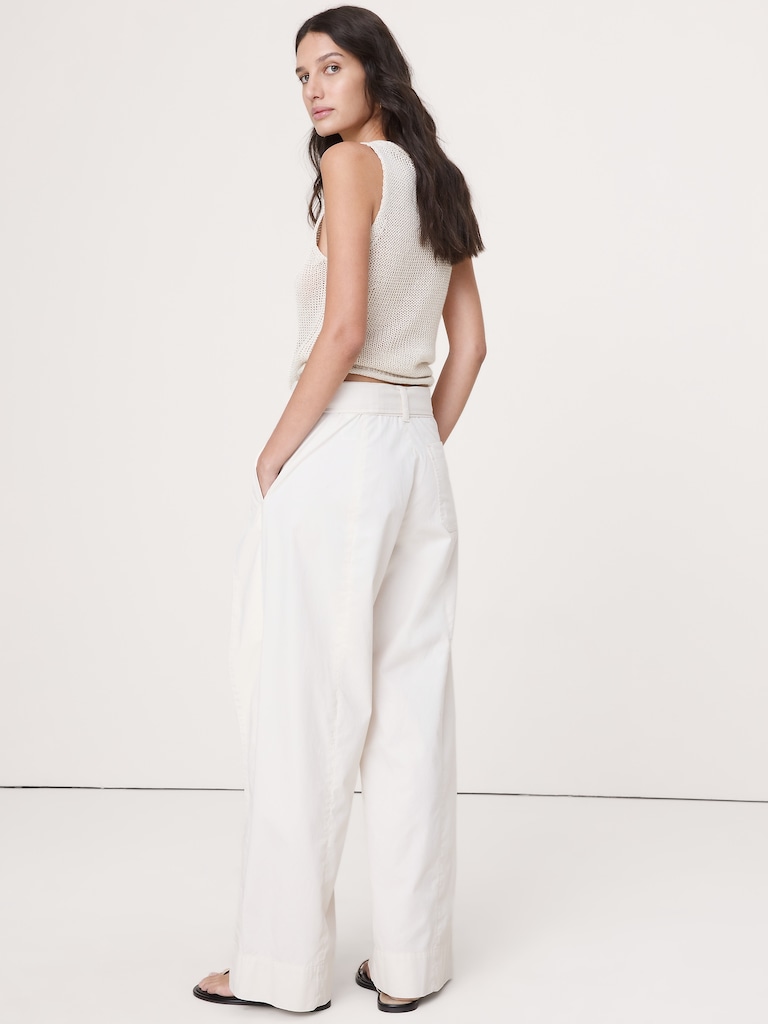 High-Rise Wide-Leg Wrap-Front Chino