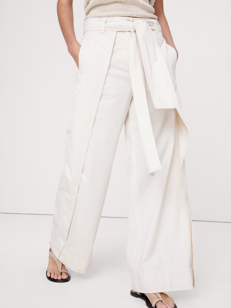 High-Rise Wide-Leg Wrap-Front Chino