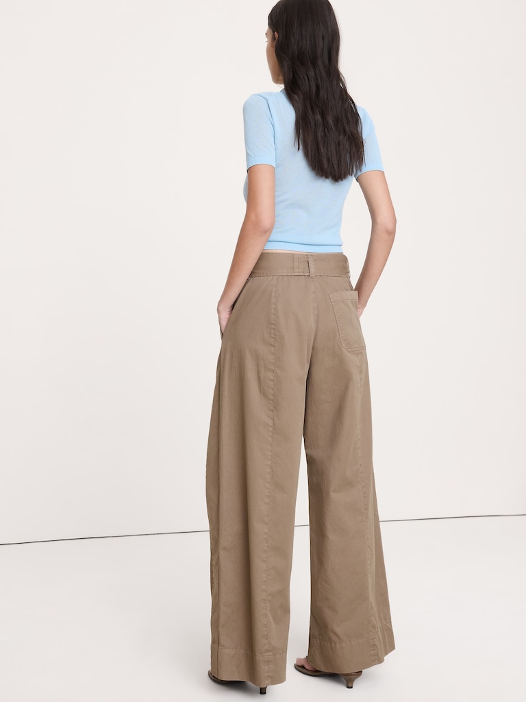 High-Rise Wide-Leg Wrap-Front Chino