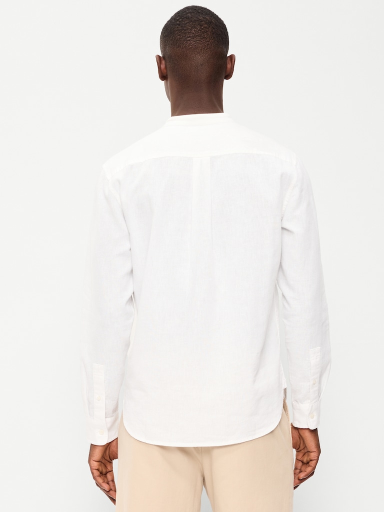 Classic Fit Banded Collar Linen-Blend Shirt