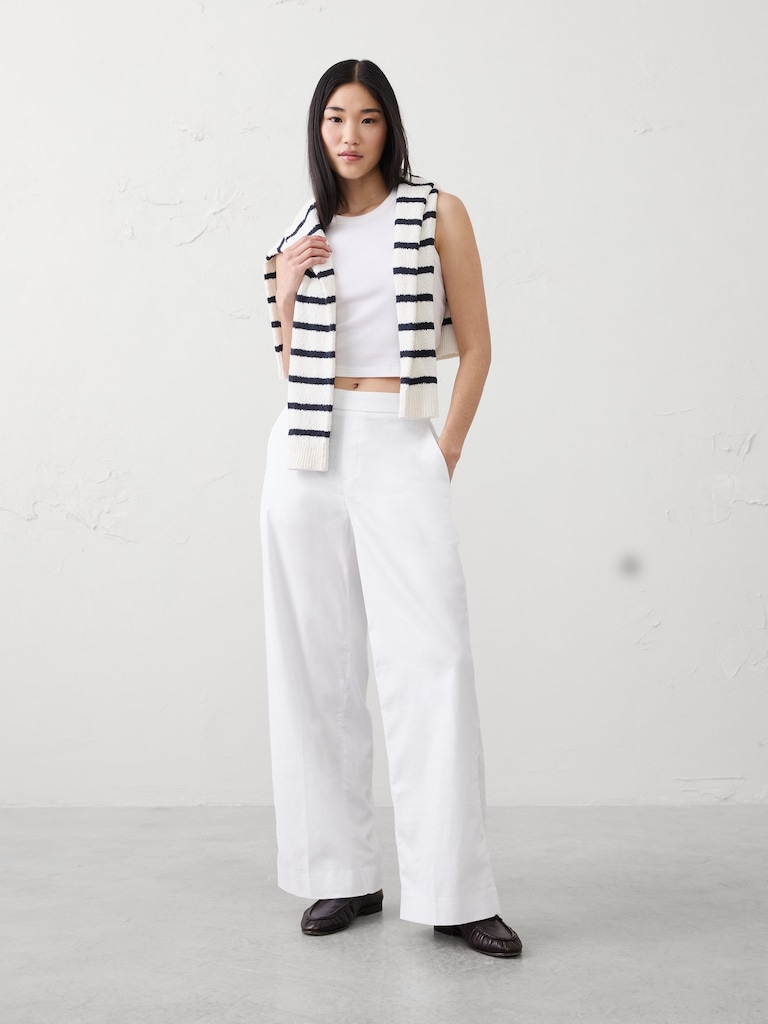 Wide-Leg High-Rise Linen-Blend Pant