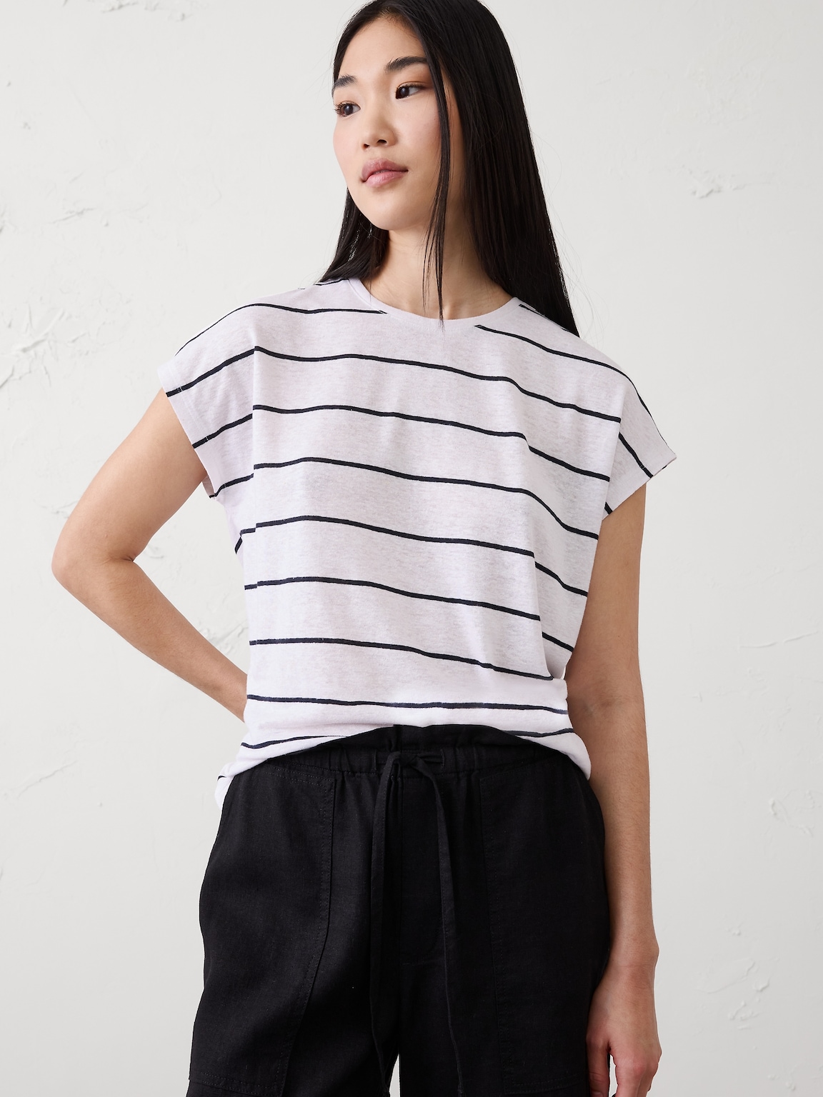 Linen-Blend Cap-Sleeve T-Shirt