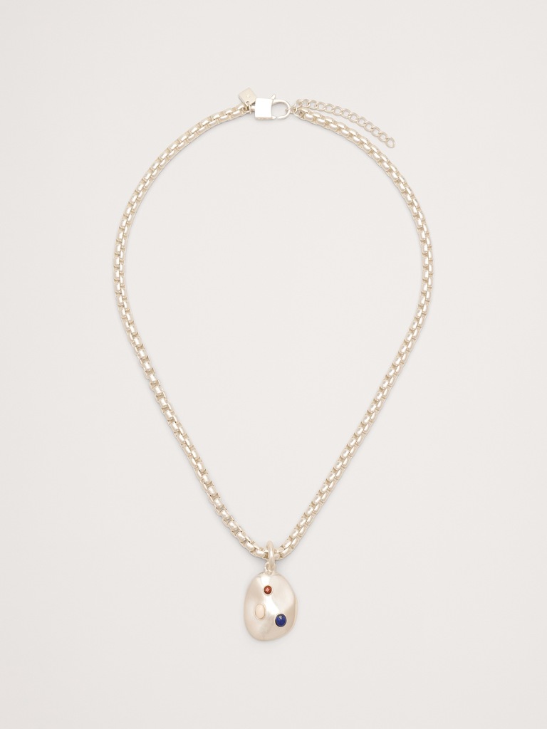 Gem Studed Oval Pendant Necklace