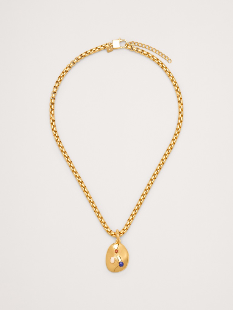 Gem Studed Oval Pendant Necklace