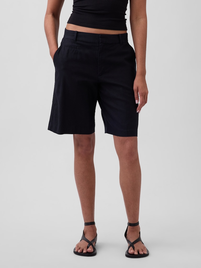 9" Low Rise Linen-Blend Trouser Shorts