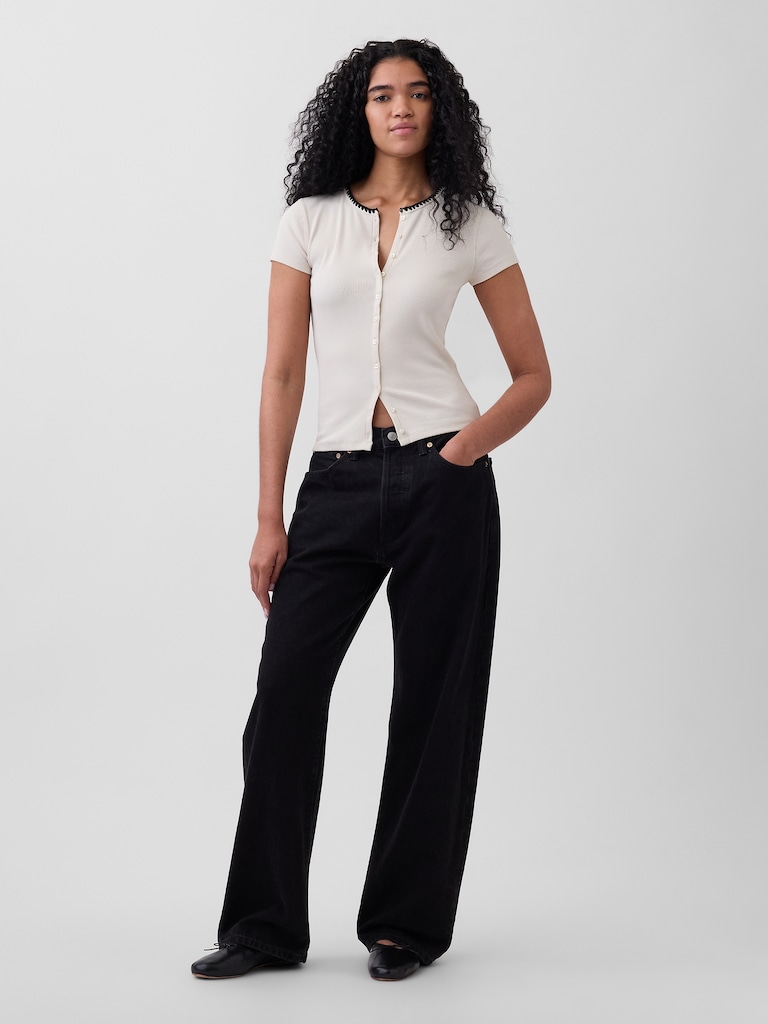 Modern Rib Button-Front Crew T-Shirt