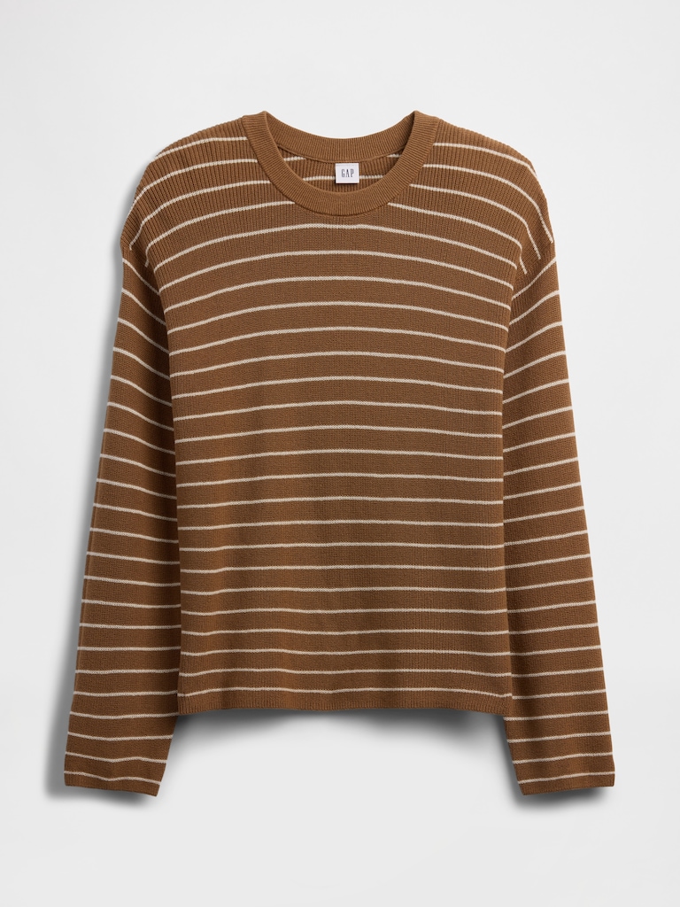 Relaxed Shaker-Stitch Crewneck Sweater