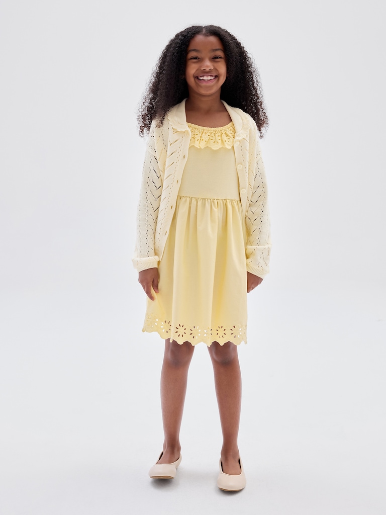 Kids Relaxed Pointelle Collared Cardigan