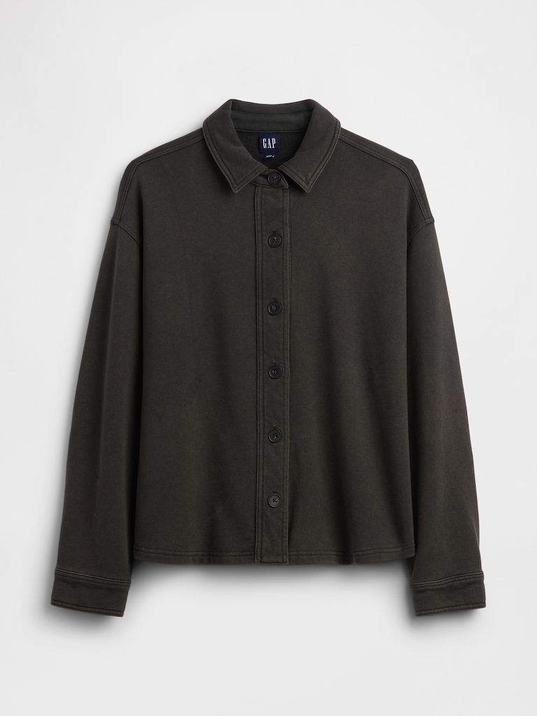 French Terry Oversized Button-Front Shirt