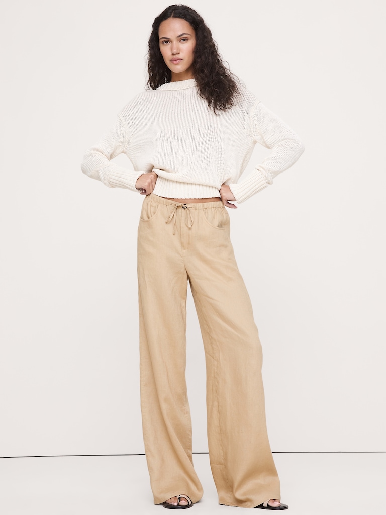 The Studio Wide-Leg Drawstring Pant in Linen