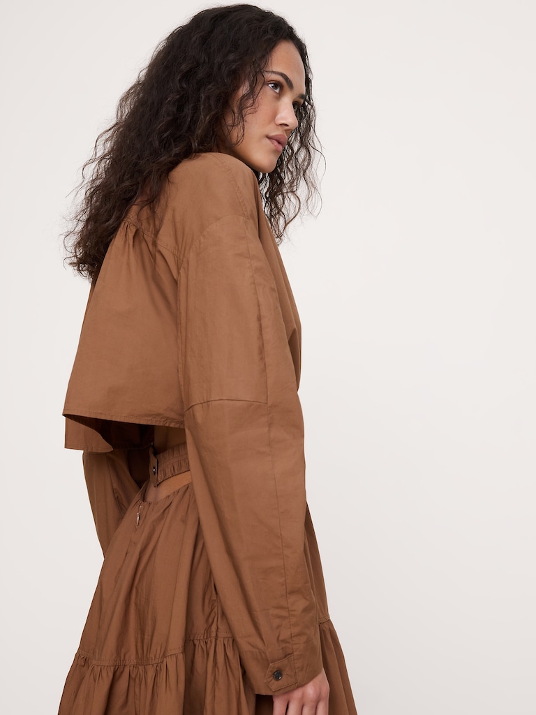 Cotton Poplin Midi Shirt Dress with Open Back