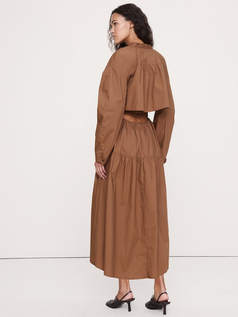 Cotton Poplin Midi Shirt Dress with Open Back