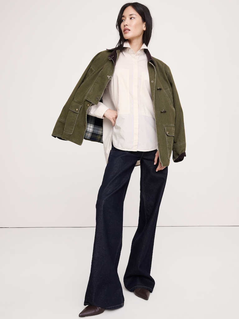 Oversized Cotton Poplin Utility Pocket Shirt