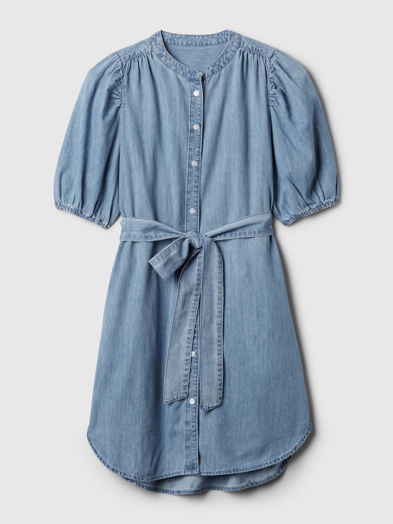 Puff-Sleeve Denim Mini Dress