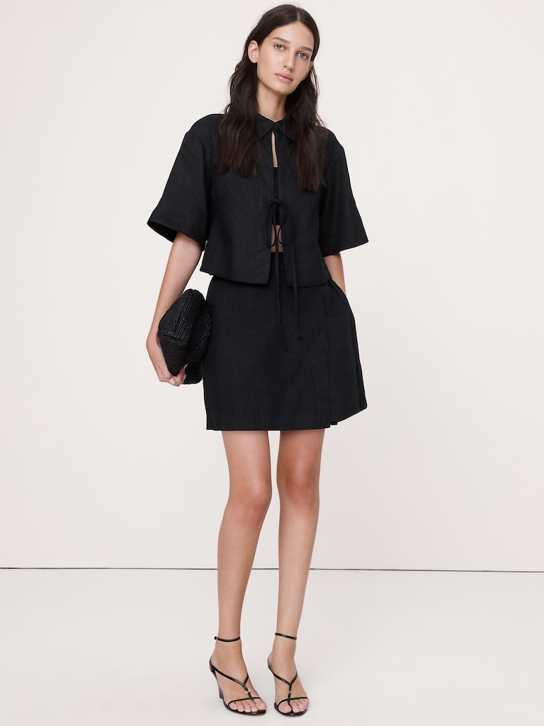 Linen Wrap Mini Skirt