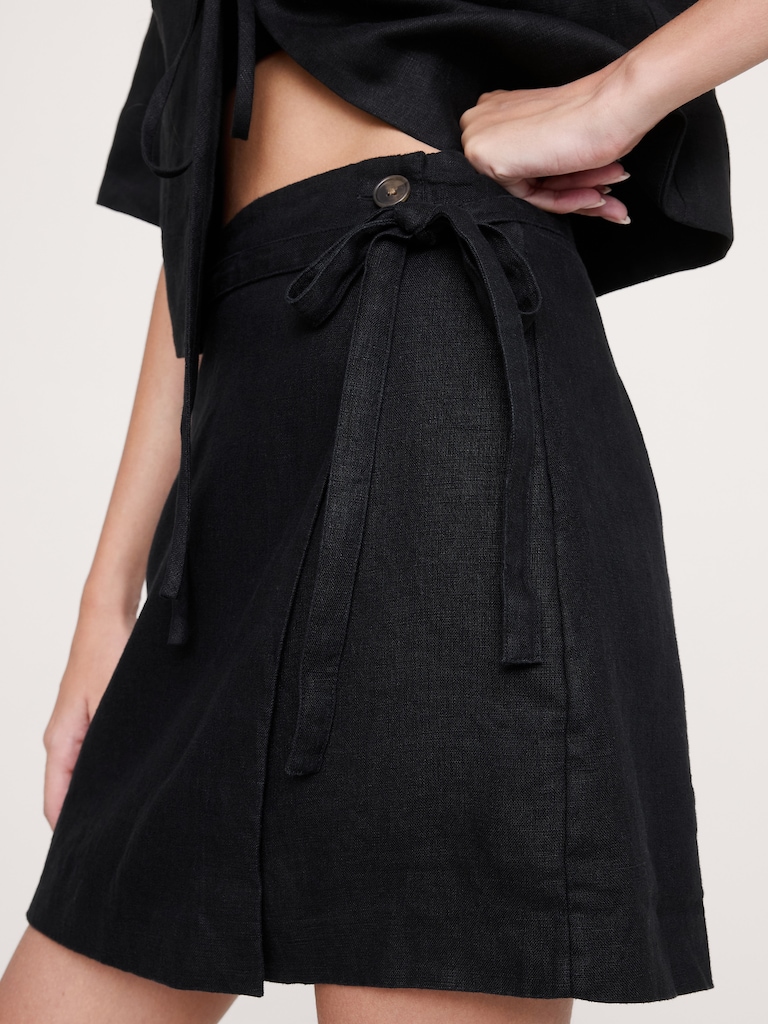 Linen Wrap Mini Skirt