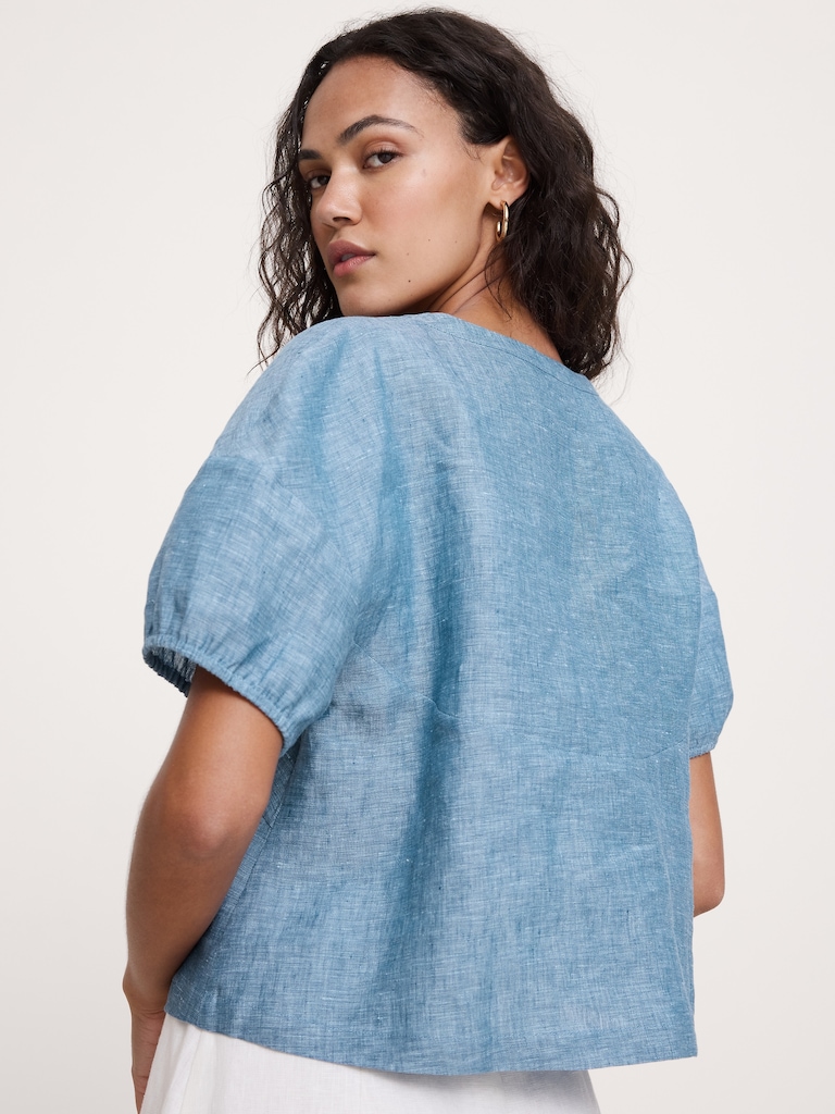 Linen Tie-Front V-Neck Top