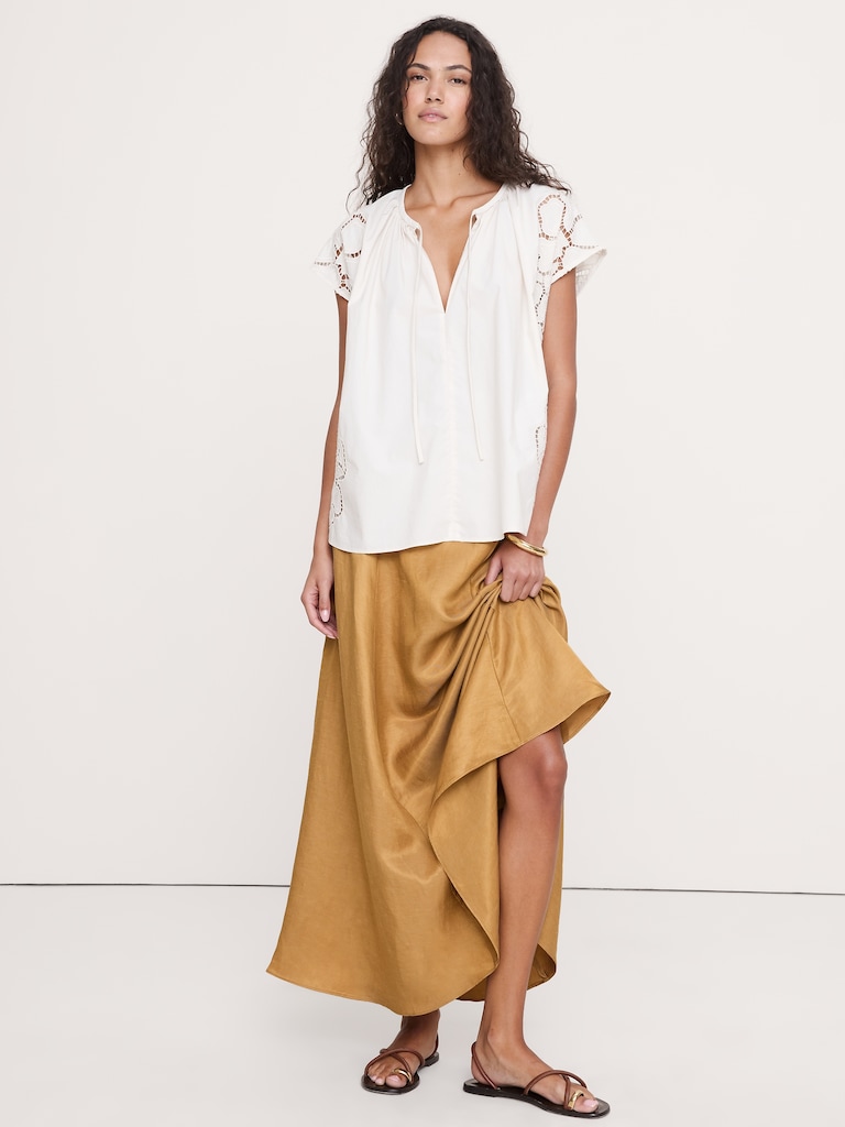 Embroidered Cotton Poplin Split-Neck Tunic