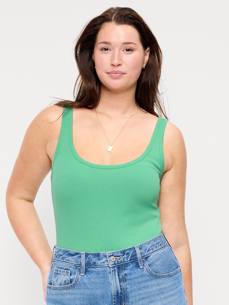First-Layer Ribbed Scoop-Neck Tank Top