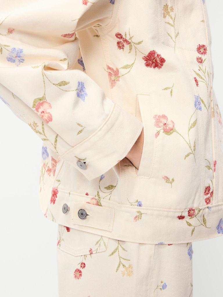 Oversized Floral Print Jean Trucker Jacket