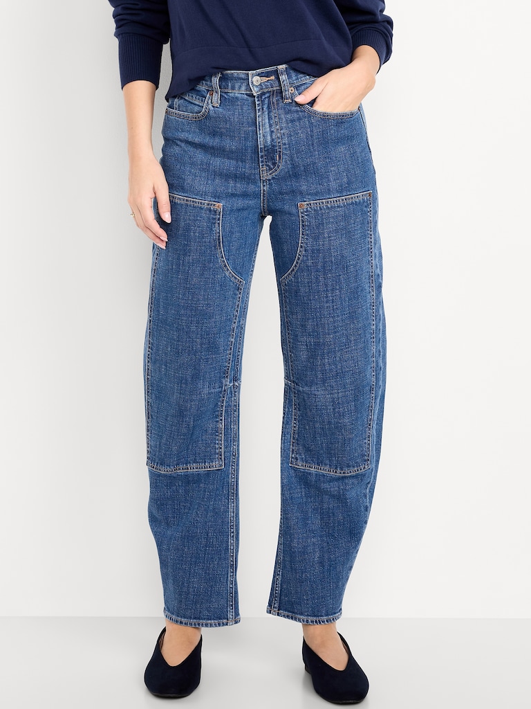 High-Waisted Baggy Barrel Utility Jeans