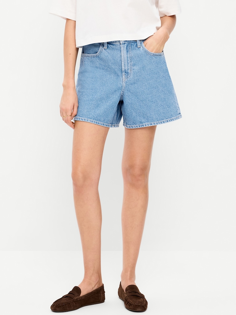 High-Waisted Wow Baggy Jean Shorts -- 5-inch inseam
