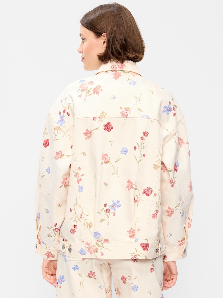 Oversized Floral Print Jean Trucker Jacket