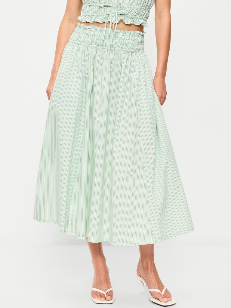 Smocked-Waist Midi Skirt