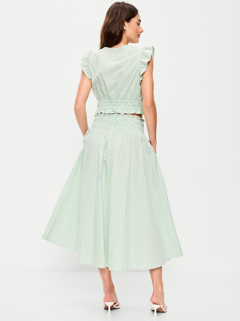 Smocked-Waist Midi Skirt