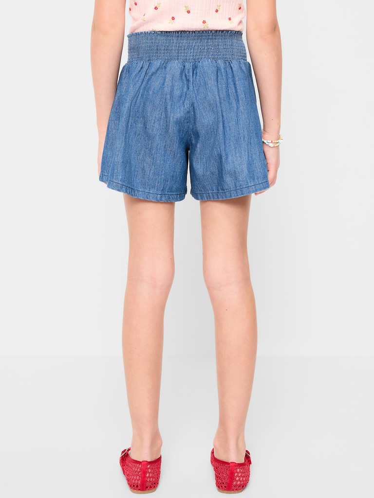 Smocked-Waist Chambray Shorts for Girls