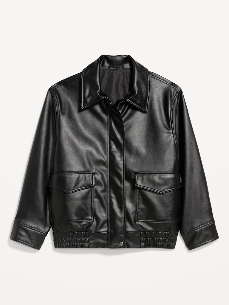 Oversized Faux-Leather Bomber Jacket