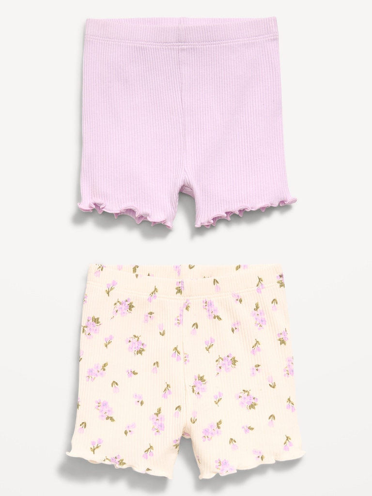 Ribbed Lettuce-Edge Biker Shorts 2-Pack for Baby