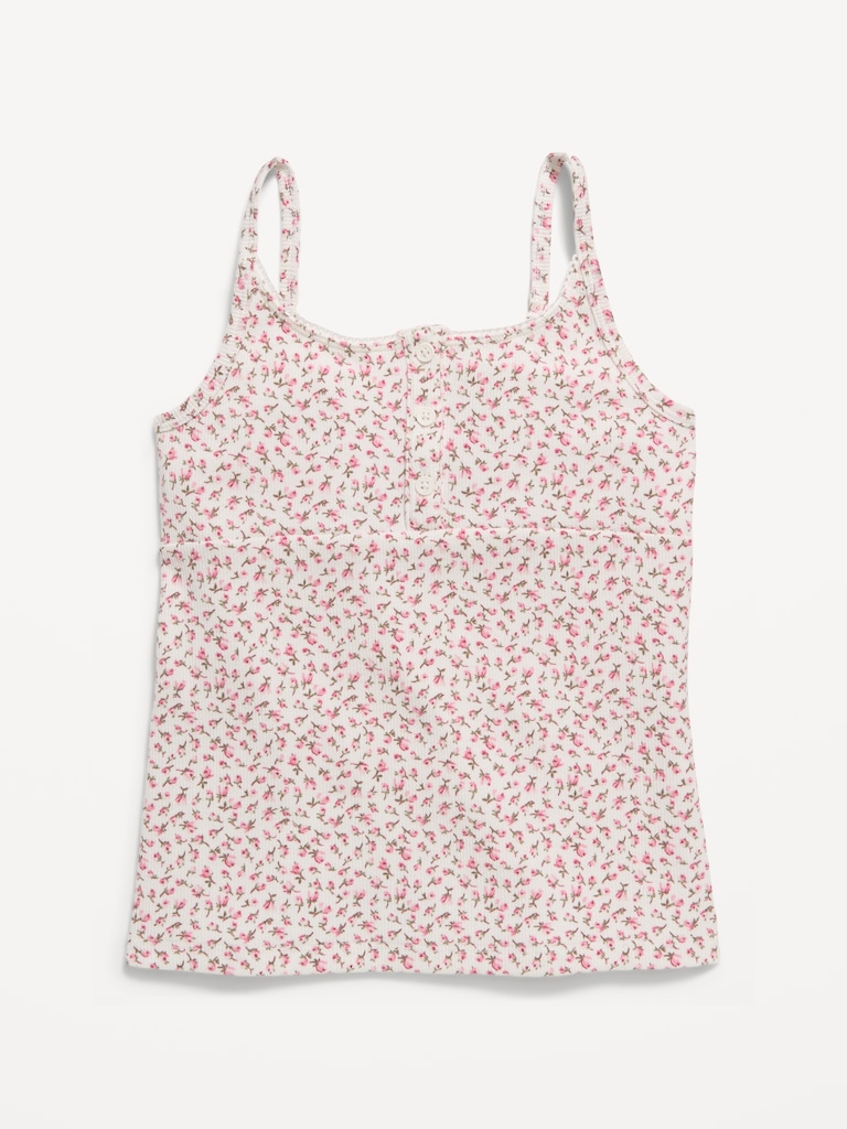 Fitted Printed Henley Tank Top for Girls