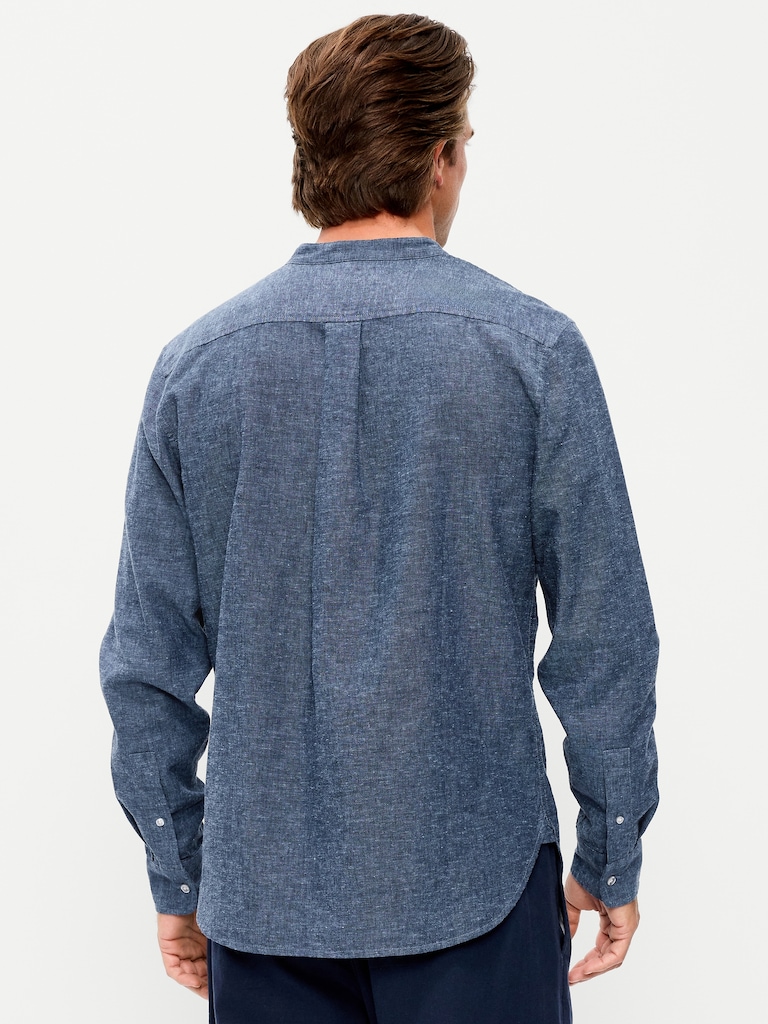 Classic Fit Banded Collar Linen-Blend Shirt