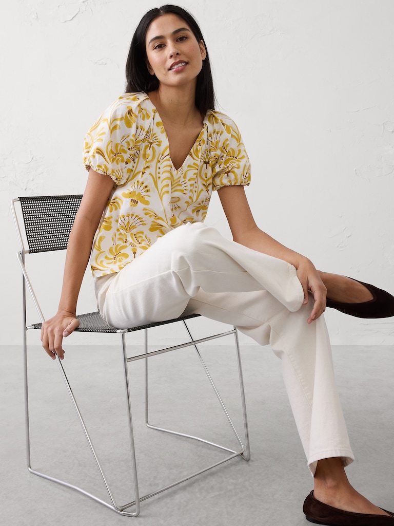 Puff-Sleeve V-Neck Top