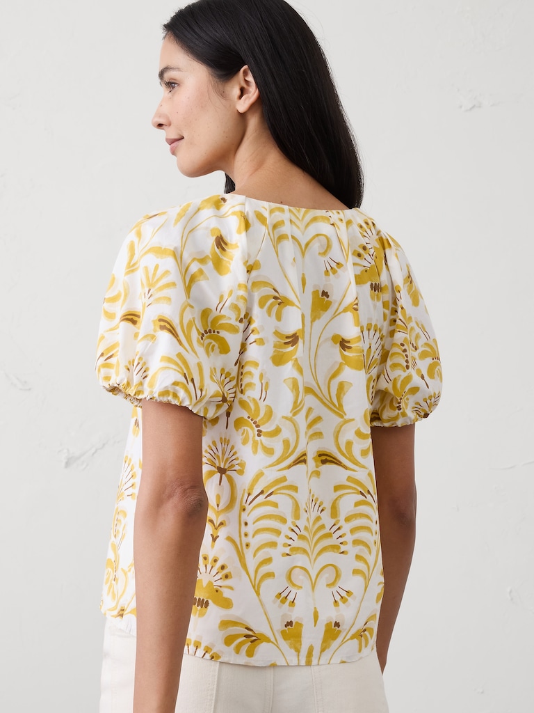 Puff-Sleeve V-Neck Top