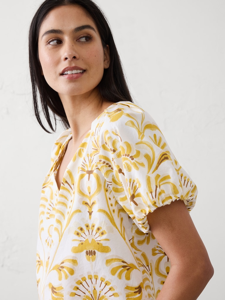 Puff-Sleeve V-Neck Top