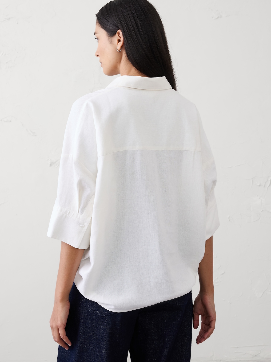 Linen-Blend Drapey Popover Shirt